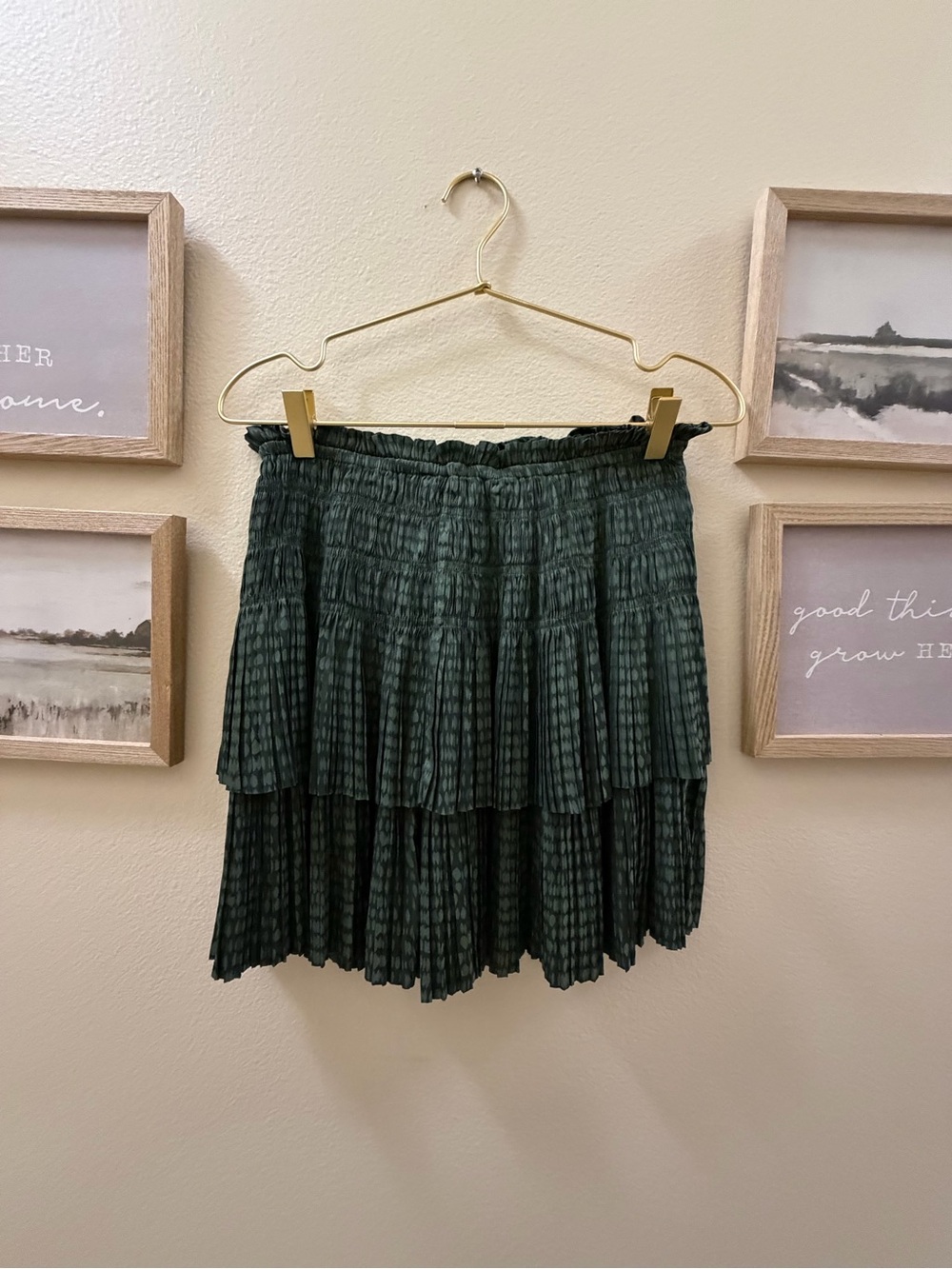 Current Air Dark Green Tiered Mini Skirt